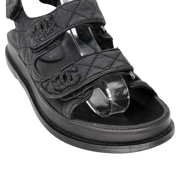 Chanel Dad Flats 36 Leather Lambskin Fabric Sandals CC-S0207P-C034 - Picture 7 of 10